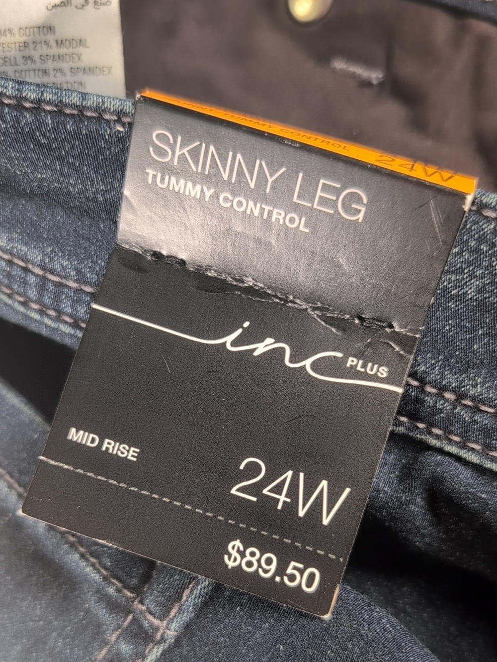 INC Skinny Leg Tummy Control Dark Wash Jeans Size 24W - Picture 5 of 10